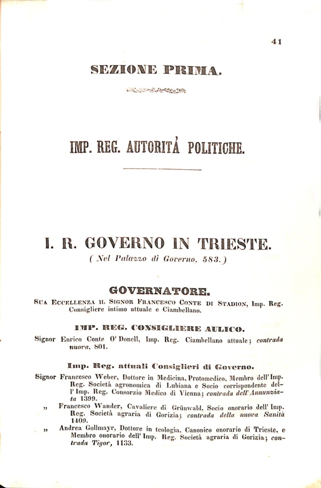 Scematismo dell'I. R. Litorale Austro-Illirico ed unitovi Indicatore generale della Città di Tr  · Str. 61