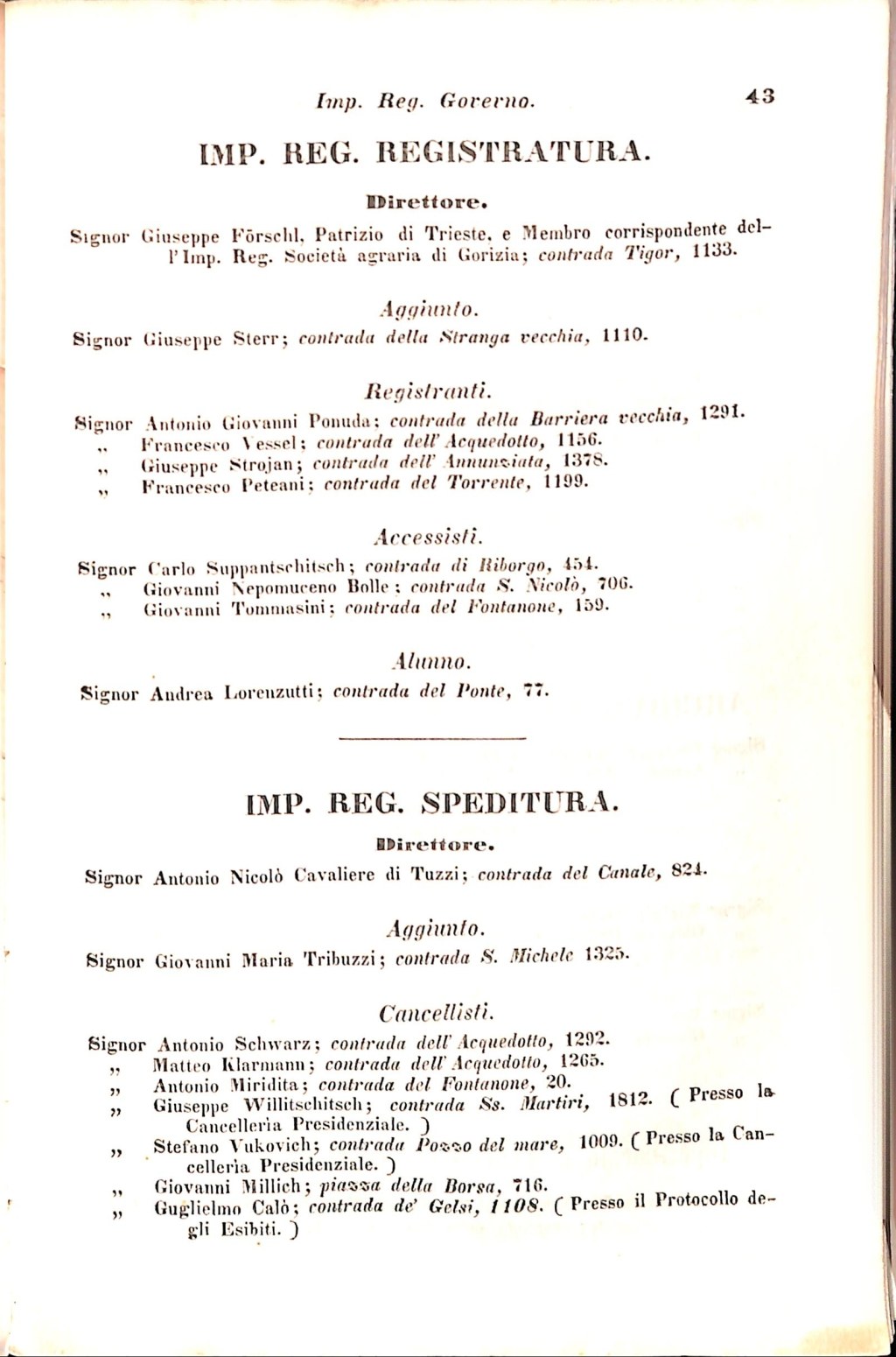 Scematismo dell'I. R. Litorale Austro-Illirico ed unitovi Indicatore generale della Città di Tr  · Str. 63