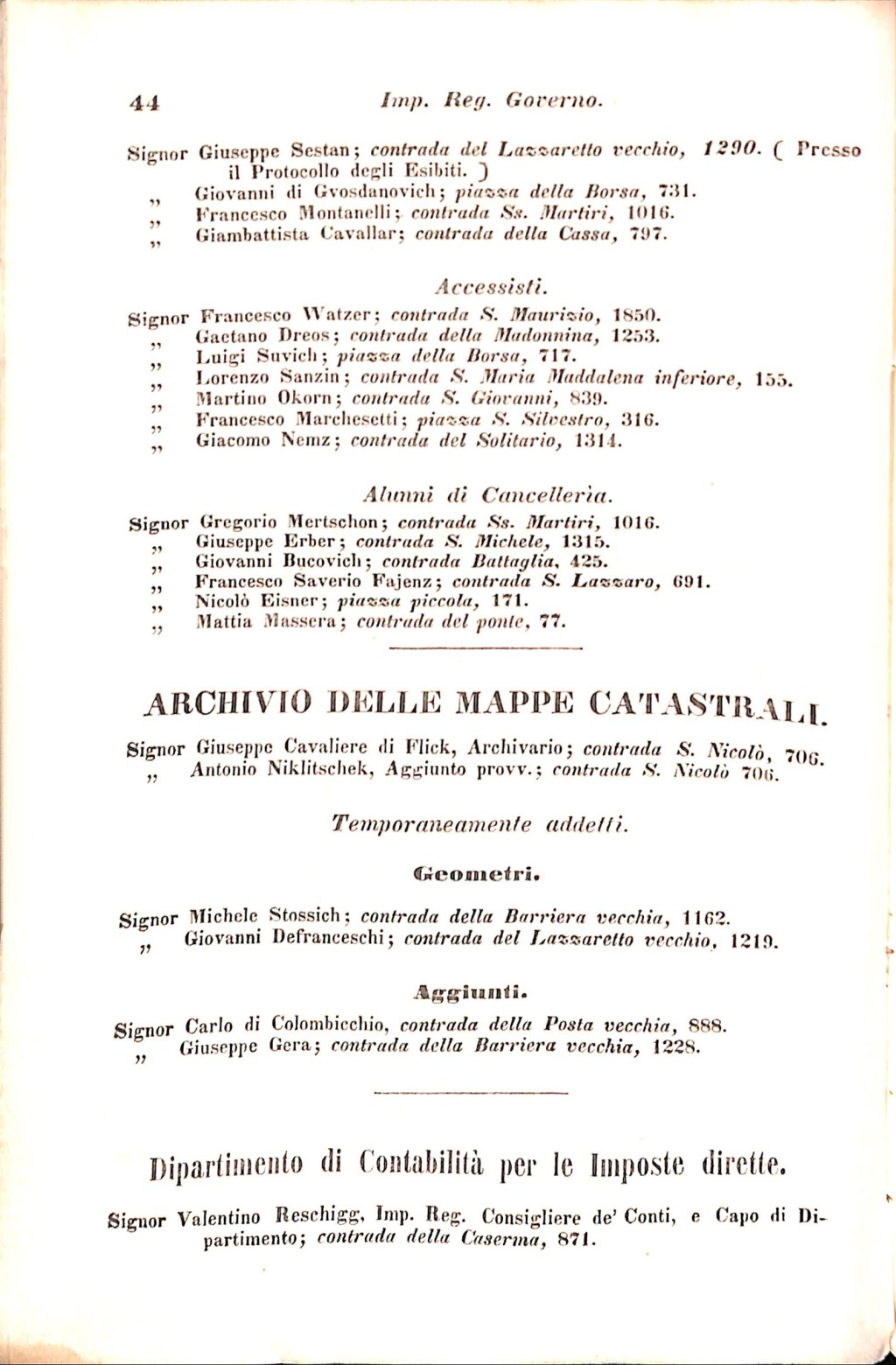 Scematismo dell'I. R. Litorale Austro-Illirico ed unitovi Indicatore generale della Città di Tr  · Str. 64