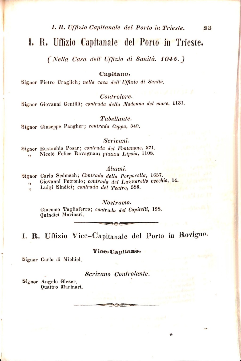 Scematismo dell'I. R. Litorale Austro-Illirico ed unitovi Indicatore generale della Città di Tr  · Str. 103
