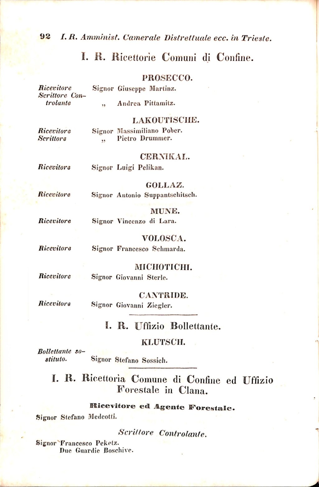 Scematismo dell'I. R. Litorale Austro-Illirico ed unitovi Indicatore generale della Città di Tr  · Str. 112