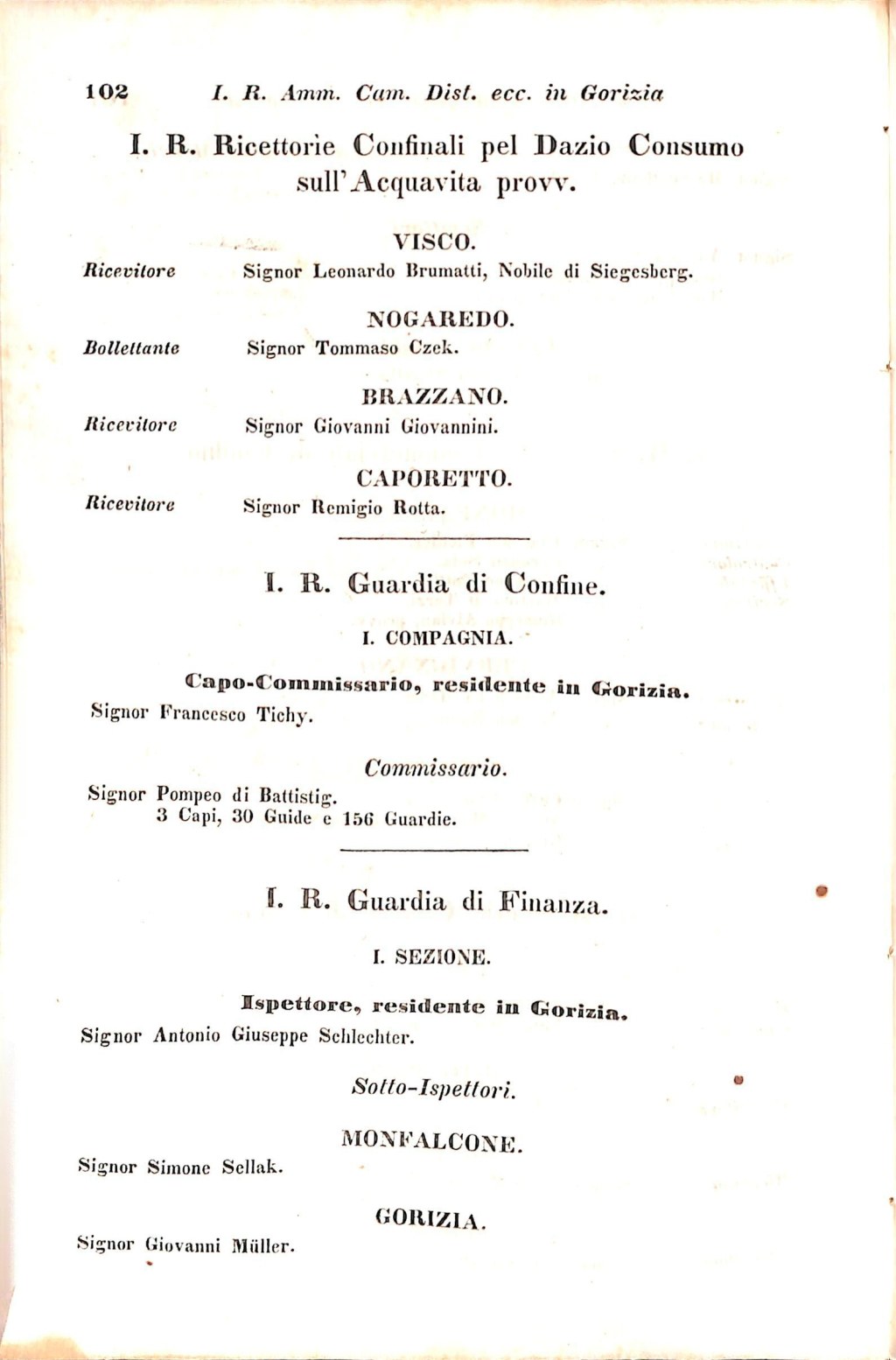 Scematismo dell'I. R. Litorale Austro-Illirico ed unitovi Indicatore generale della Città di Tr  · Str. 122