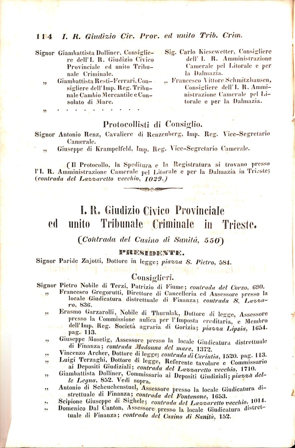 Scematismo dell'I. R. Litorale Austro-Illirico ed unitovi Indicatore generale della Città di Tr  · Str. 134