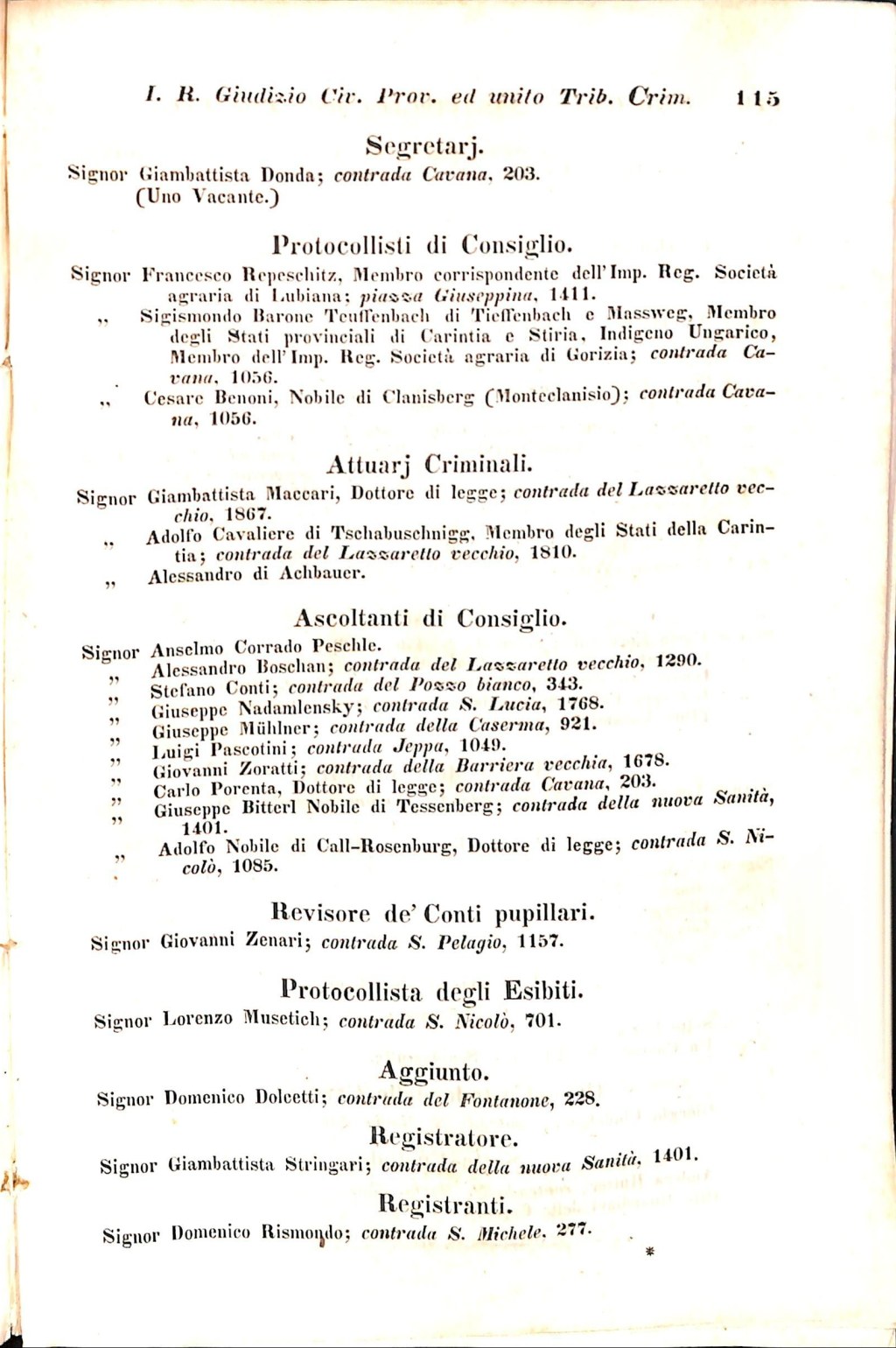 Scematismo dell'I. R. Litorale Austro-Illirico ed unitovi Indicatore generale della Città di Tr  · Str. 135
