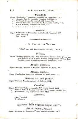 Scematismo dell'I. R. Litorale Austro-Illirico ed unitovi Indicatore generale della Città di Tr  · Str. 138