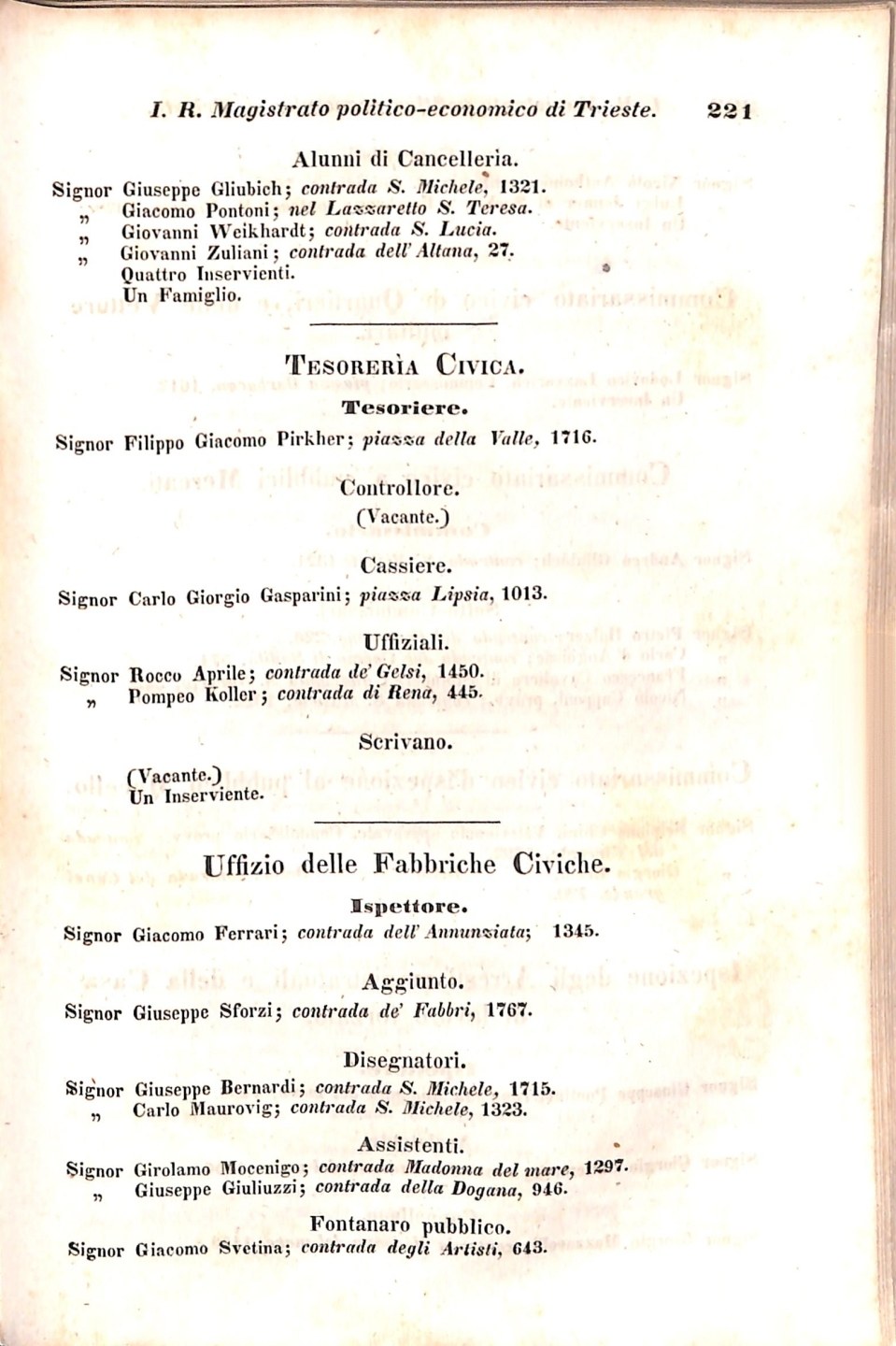 Scematismo dell'I. R. Litorale Austro-Illirico ed unitovi Indicatore generale della Città di Tr  · Str. 241