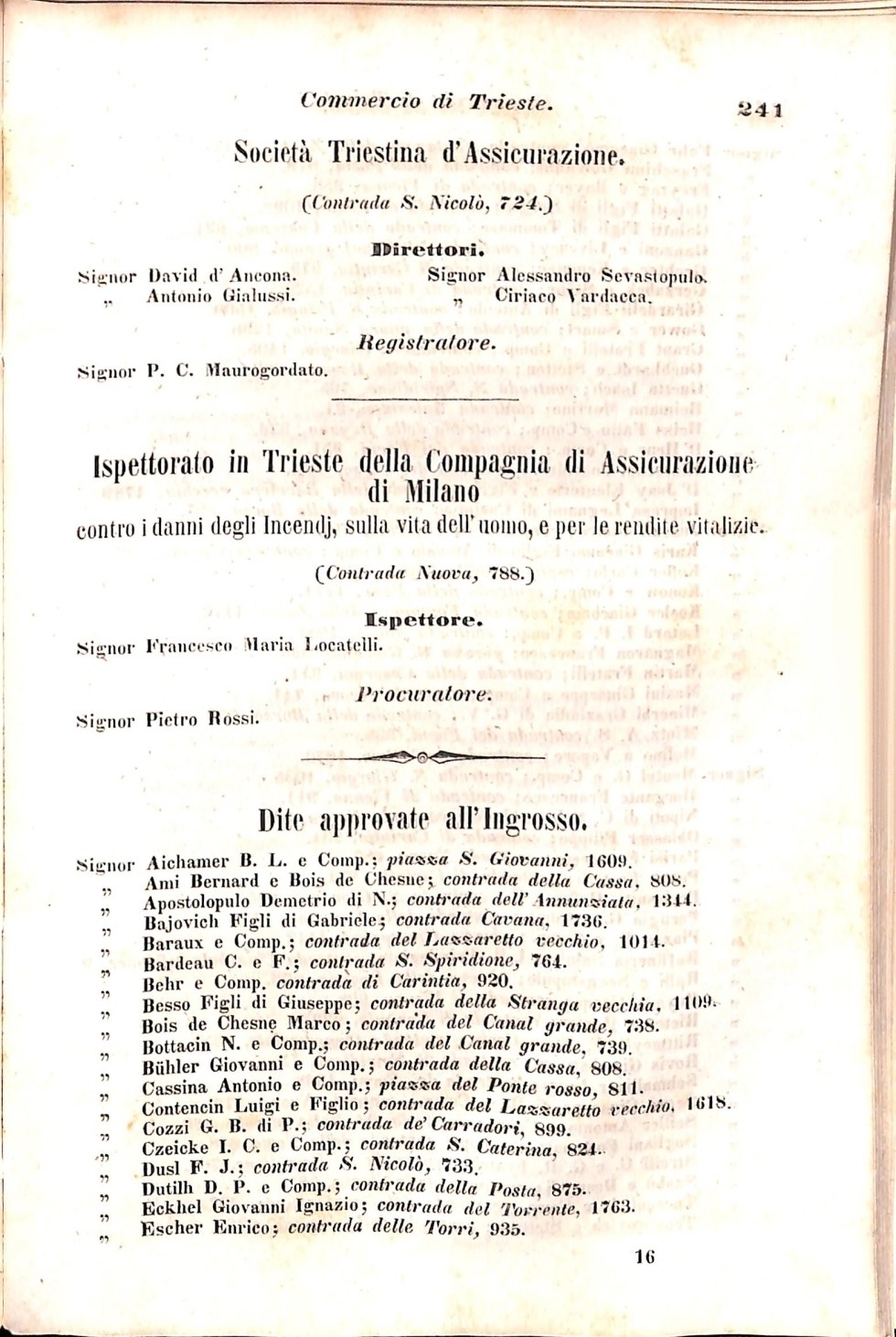 Scematismo dell'I. R. Litorale Austro-Illirico ed unitovi Indicatore generale della Città di Tr  · Str. 261