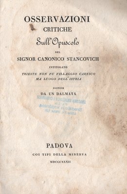 Osservazioni critiche Sull'Opuscolo